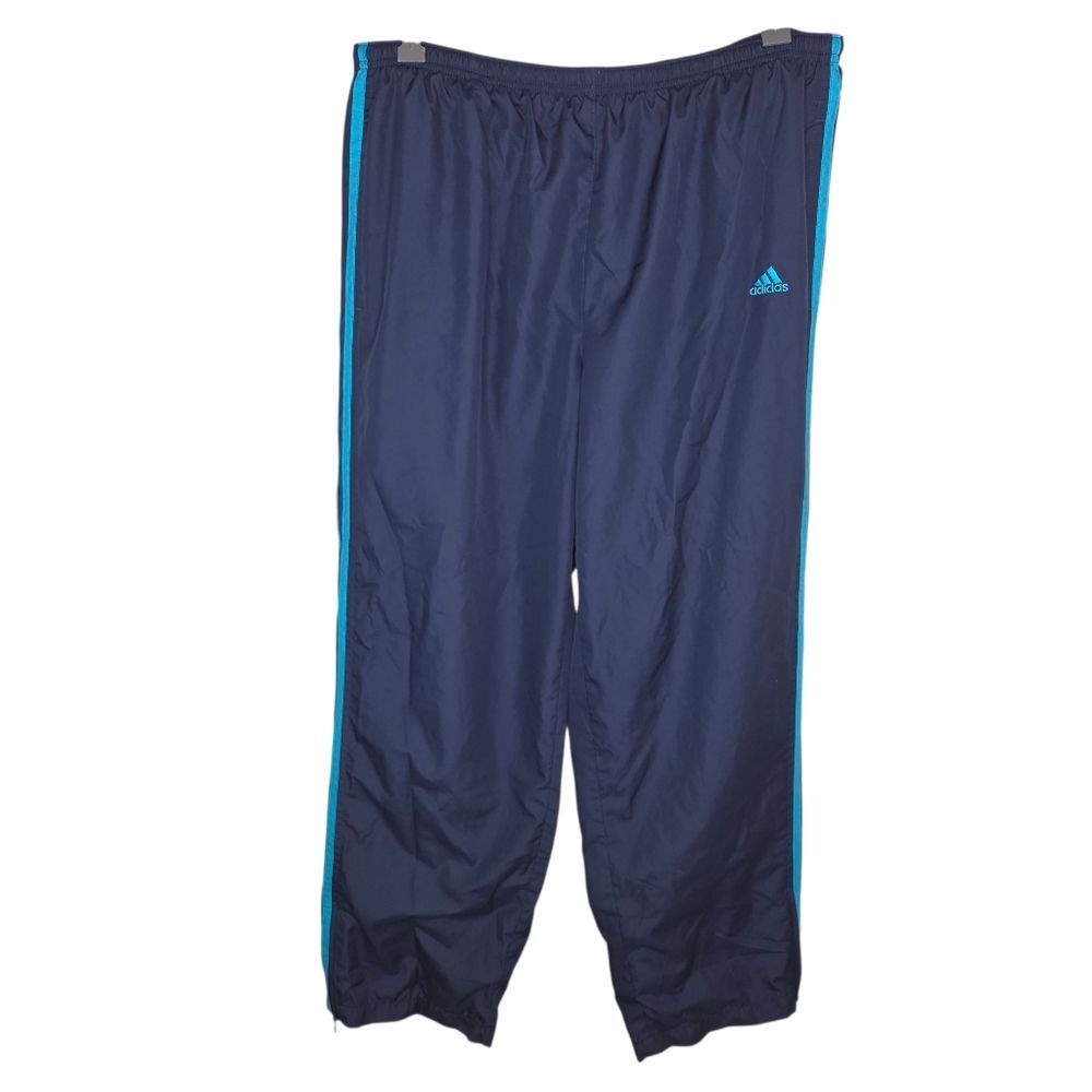 Adidas Vintage Blue Three Stripe Warmup Windbreaker Pants Size XL